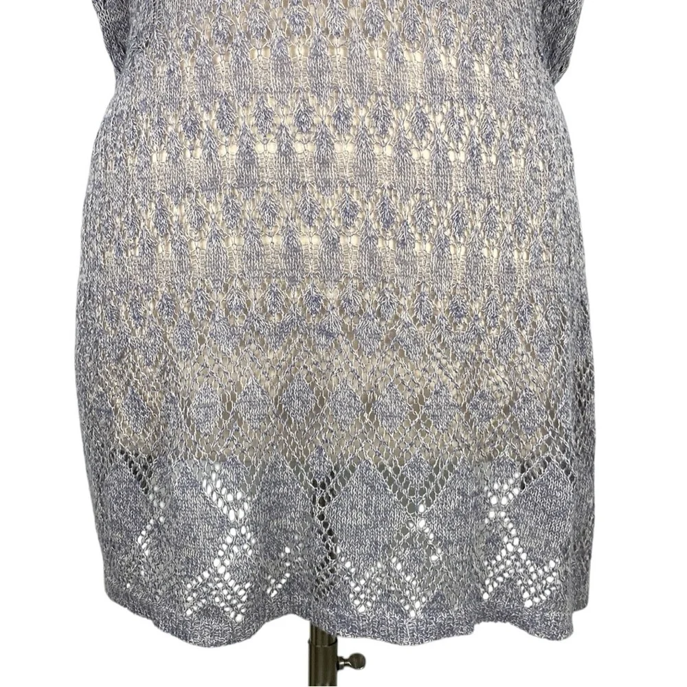 Anthropologie Moth Pointelle Slate Gray Linen Blend Lace Knit Hooded Sweater - Picture 3 of 16